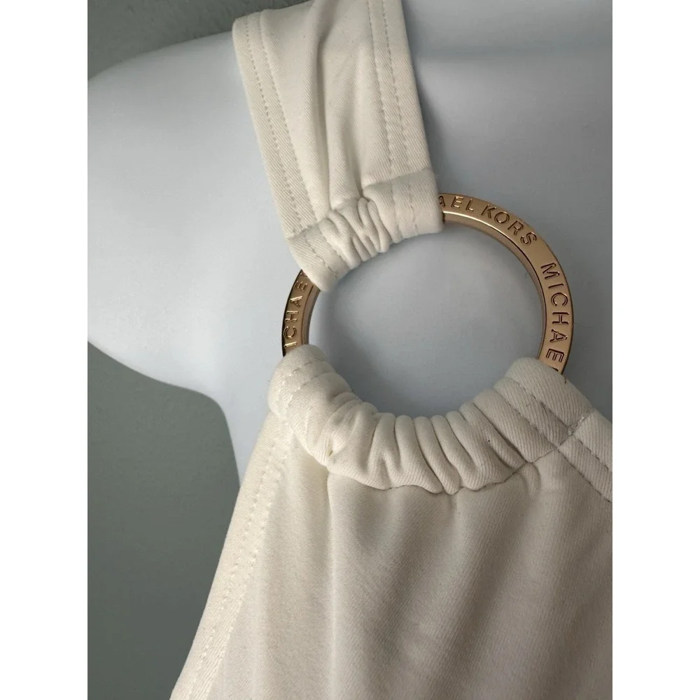 Michael Kors Swimwear Women's Size 6 Solid Logo Ring Shoulder‎ One Piece White